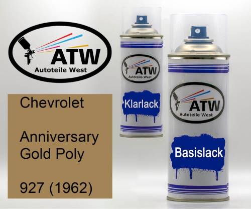 Chevrolet, Anniversary Gold Poly, 927 (1962): 400ml Sprühdose + 400ml Klarlack - Set, von ATW Autoteile West.